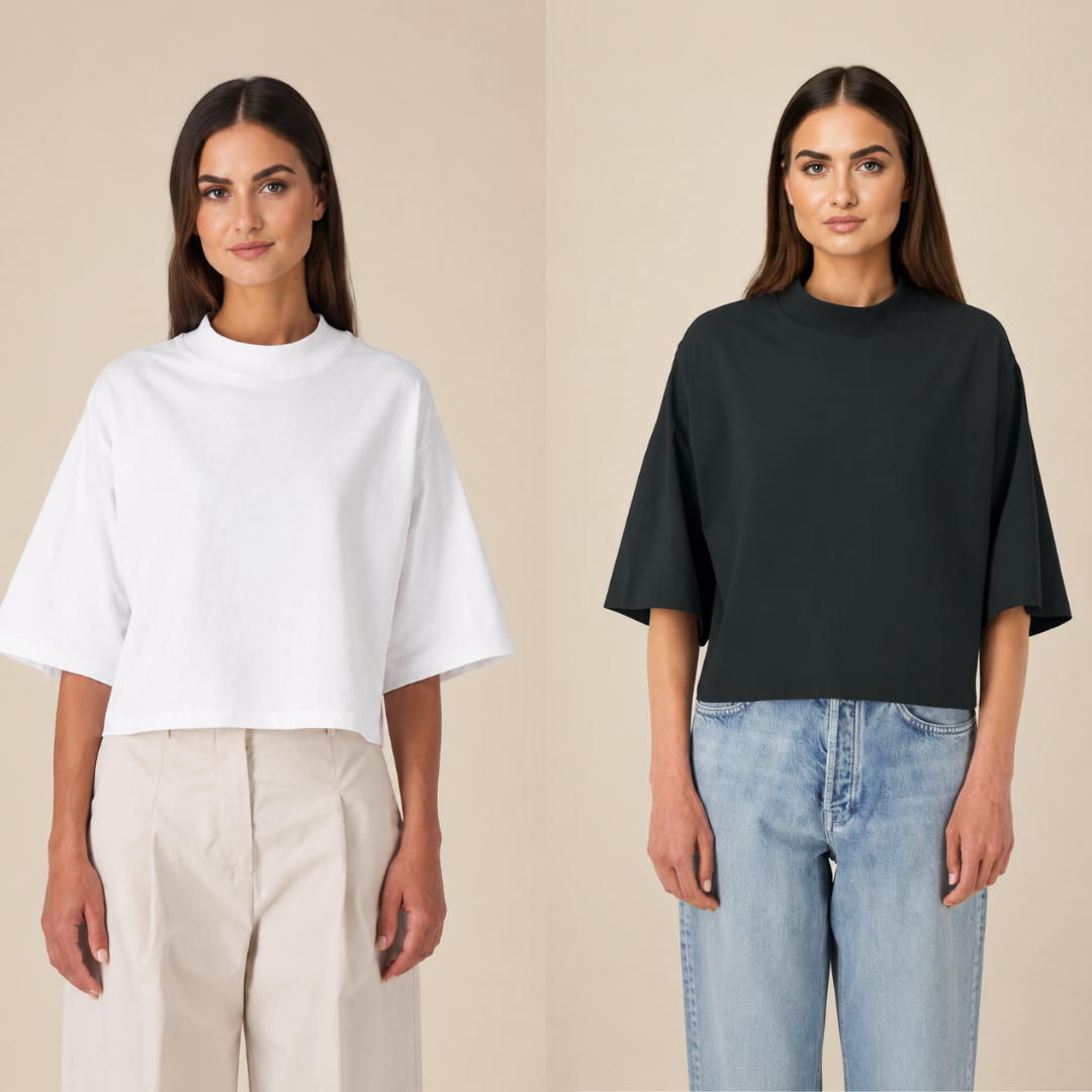 OVERSIZED CROPPED MARŠKINĖLIŲ RINKINYS (2 vnt)🔥🔥