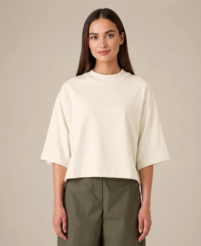 OVERSIZED CROPPED NATURAL MARŠKINĖLIAI