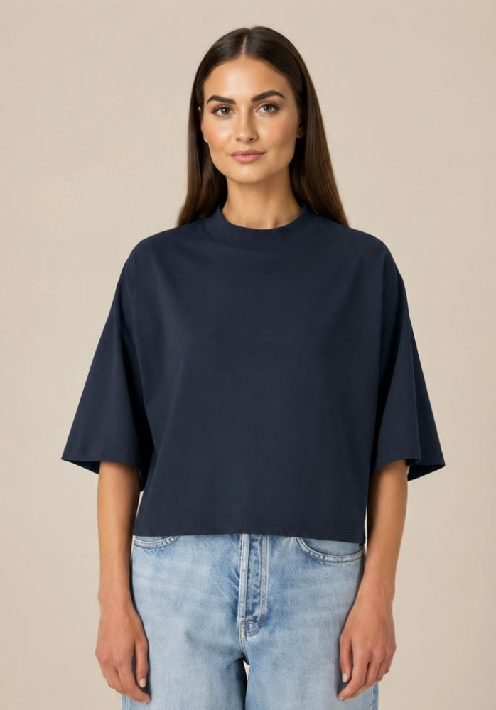OVERSIZED CROPPED NAVY MARŠKINĖLIAI
