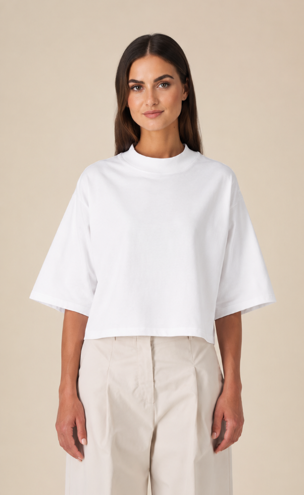 OVERSIZED CROPPED WHITE MARŠKINĖLIAI