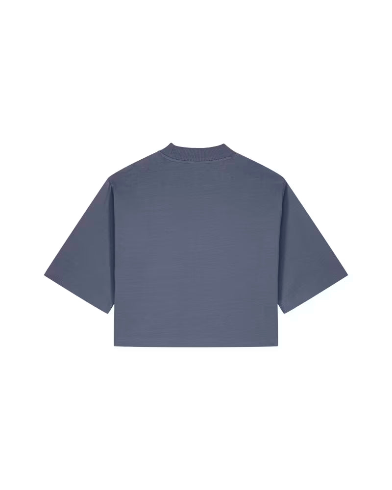 OVERSIZED CROPPED BLUE GREY MARŠKINĖLIAI