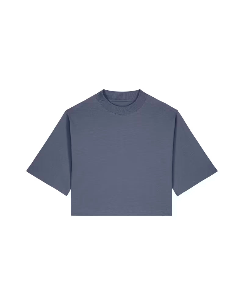 OVERSIZED CROPPED BLUE GREY MARŠKINĖLIAI