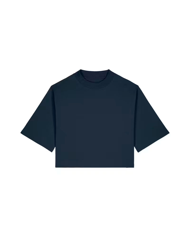 OVERSIZED CROPPED NAVY MARŠKINĖLIAI