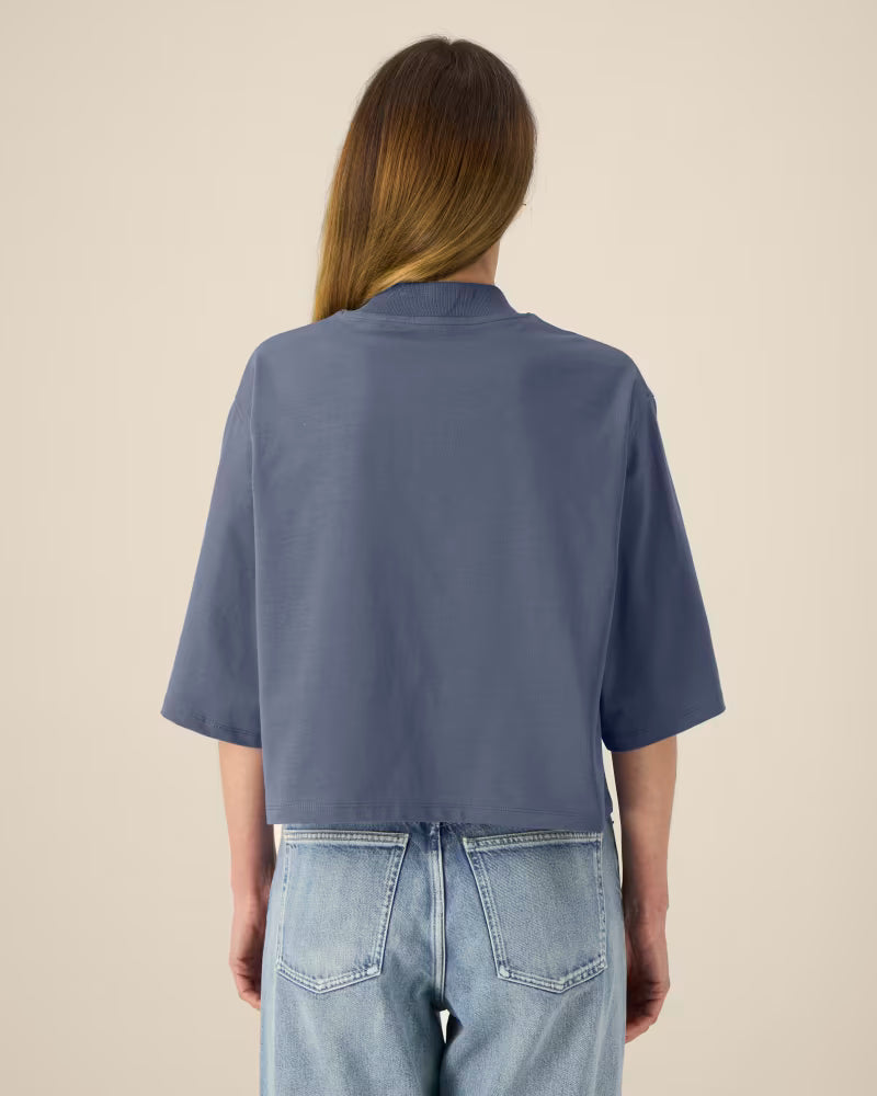 OVERSIZED CROPPED BLUE GREY MARŠKINĖLIAI