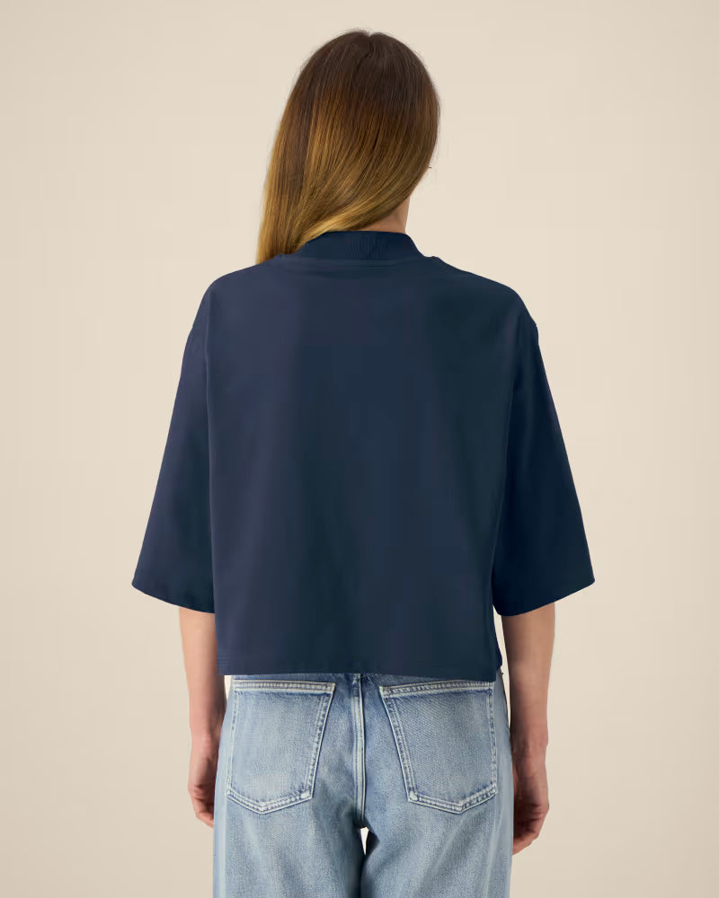 OVERSIZED CROPPED NAVY MARŠKINĖLIAI