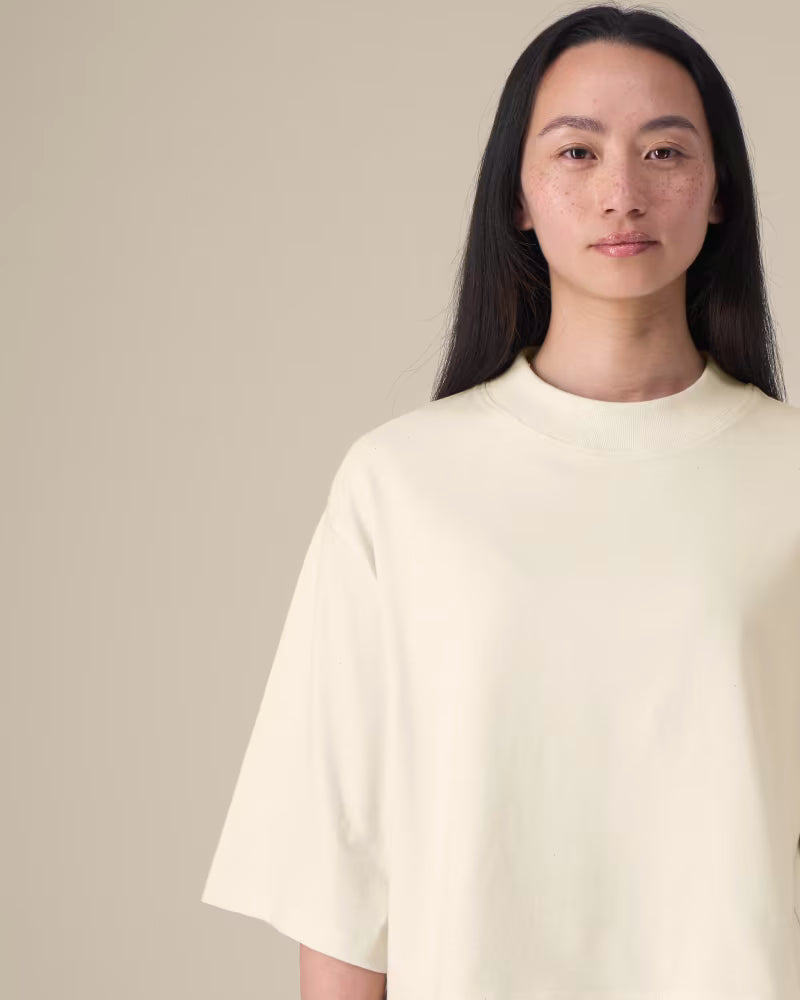 OVERSIZED CROPPED NATURAL MARŠKINĖLIAI