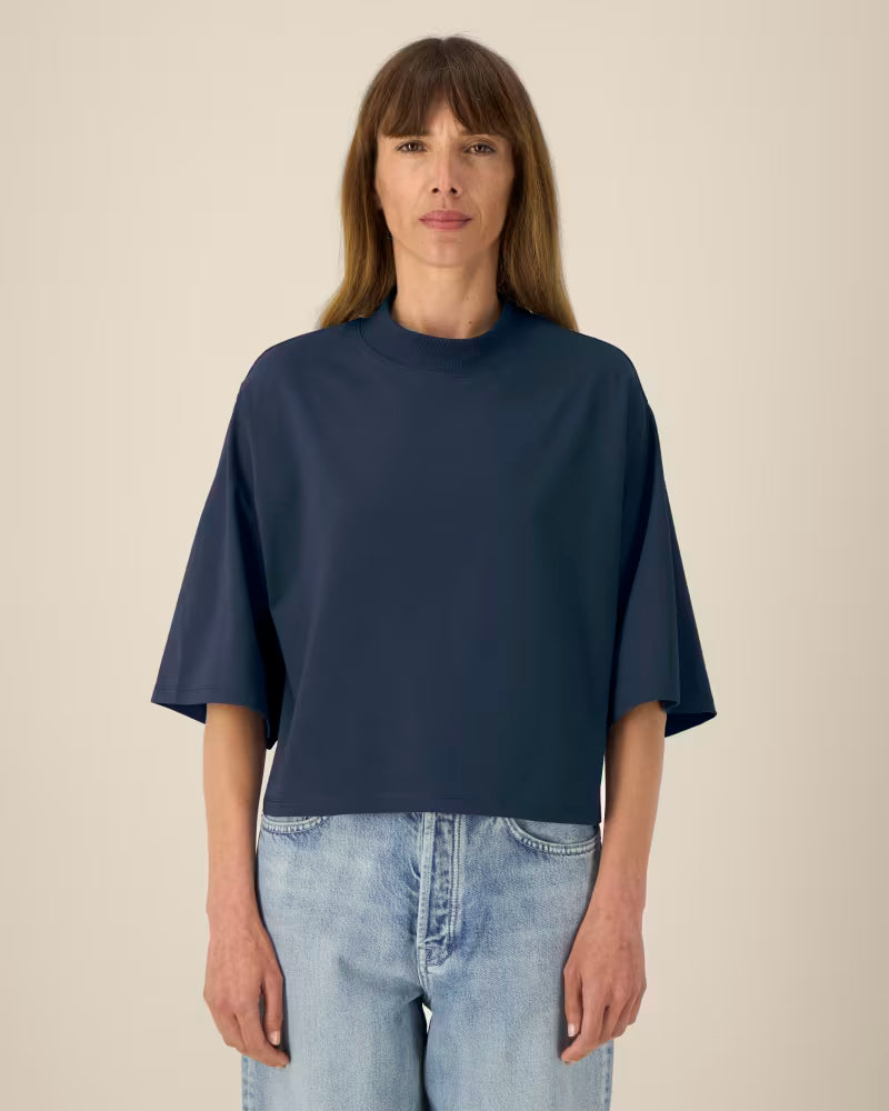 OVERSIZED CROPPED NAVY MARŠKINĖLIAI