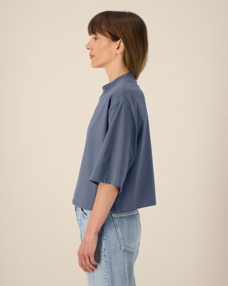 OVERSIZED CROPPED BLUE GREY MARŠKINĖLIAI
